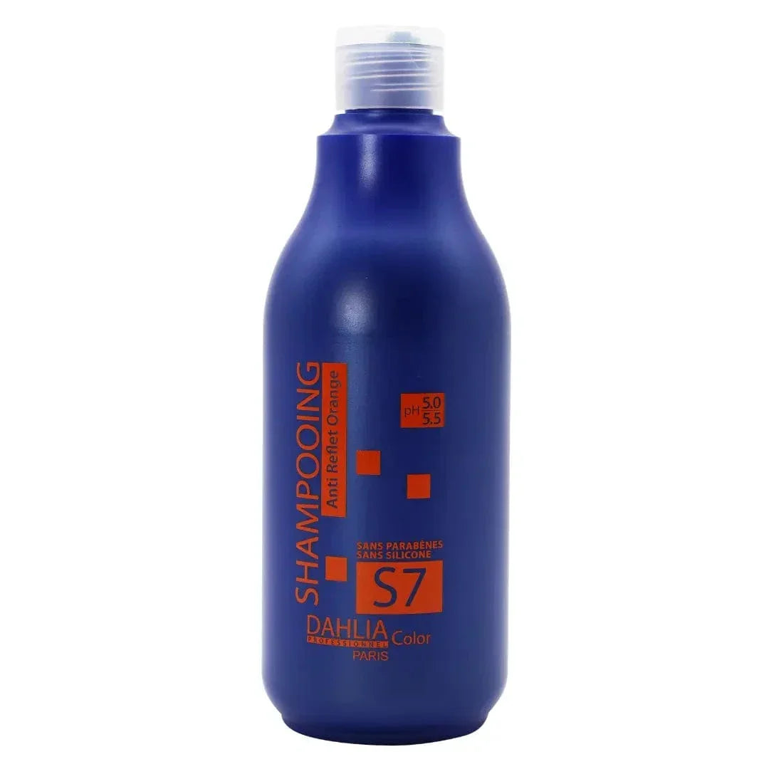 Shampoing Anti-Reflet Orange S7 500ml Dahlia Color, anti-cuivré pour cheveux bruns et châtains