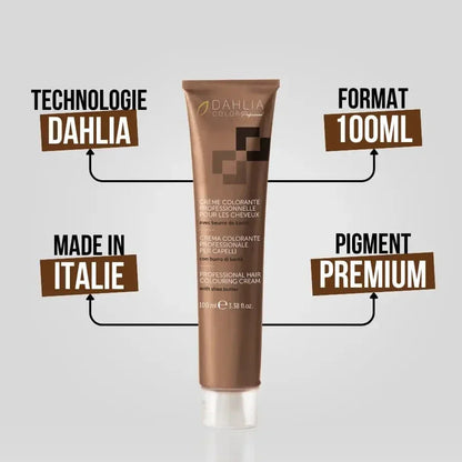 Détail formule crème colorante avec ammoniaque Dahlia Color, coloration permanente couvrante